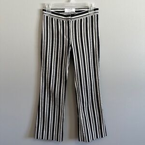 La Ligne Trousers Black White Striped Flared Leg Cropped Work Pants Size 0